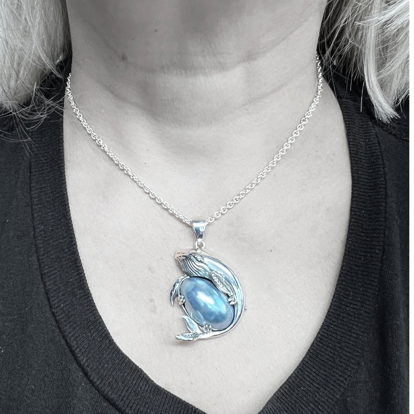 Silver Abalone Whale Pendant