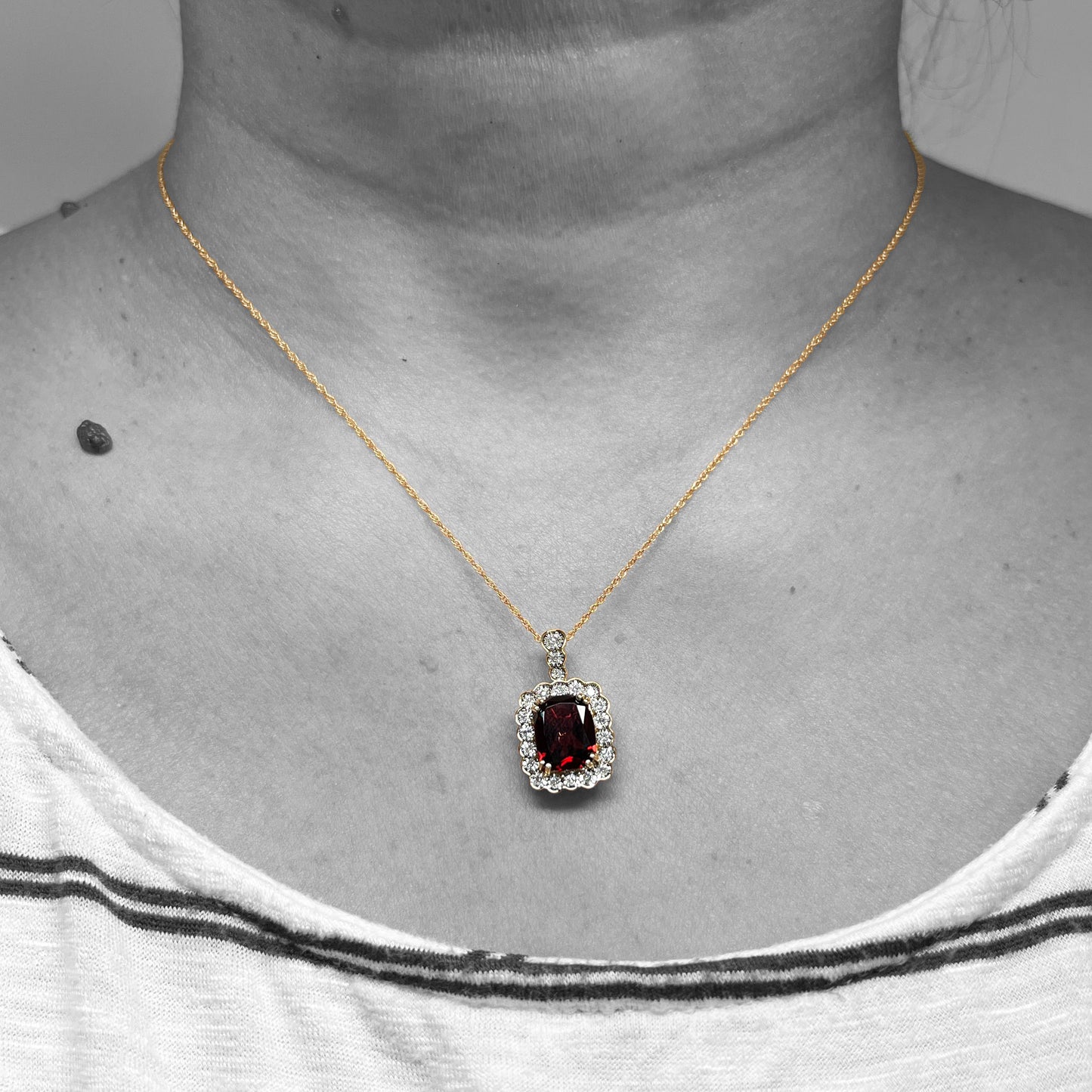 14ky Garnet and Diamond Necklace