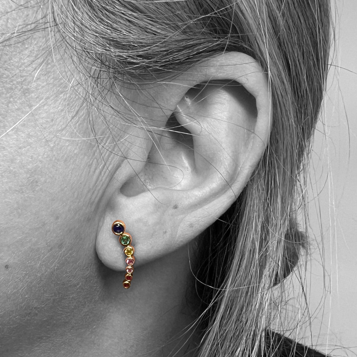 14ky Rainbow Sapphires Stud Earrings