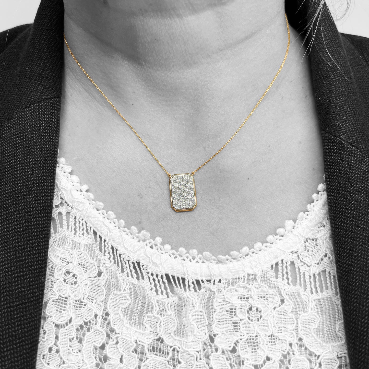 14ky Pave Diamond Rectangle Necklace