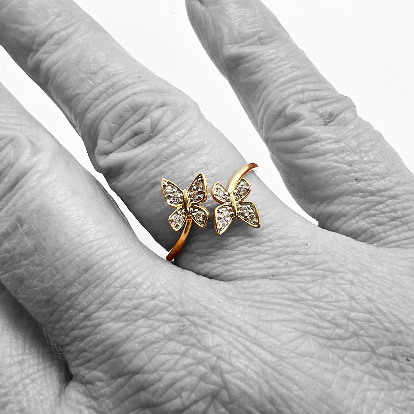 14ky Double Butterflies Diamond Ring