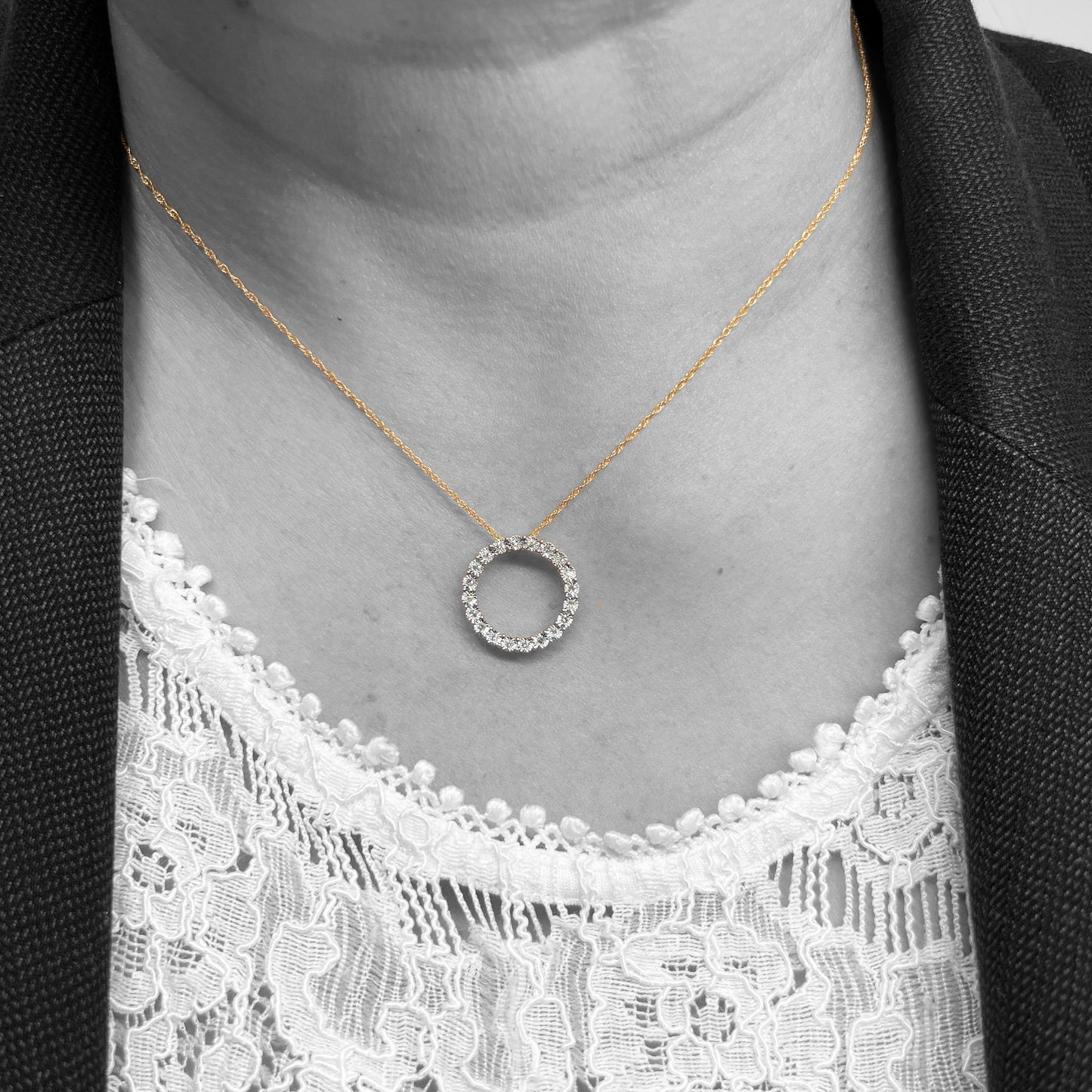 14ky Diamond Circle Necklace 0.16ct