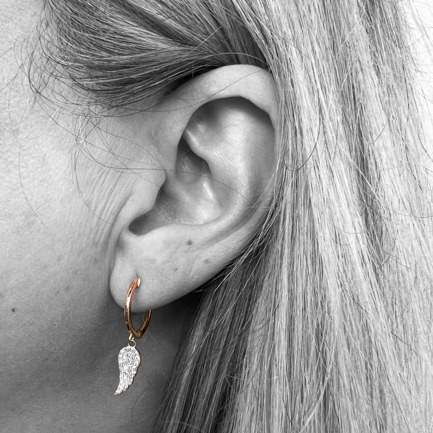 14ky Diamond Angel Wings Dangle Earrings