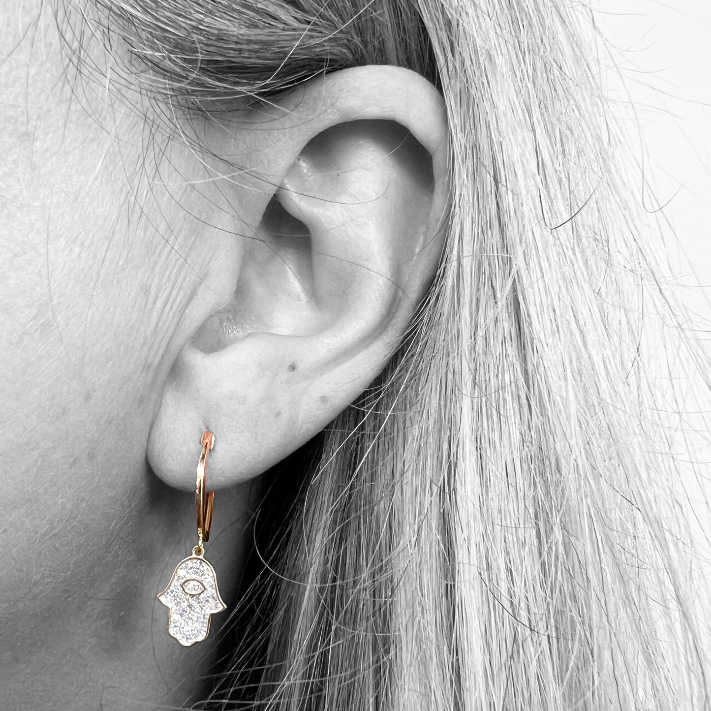 14ky Diamond Hamsa Dangle Earrings