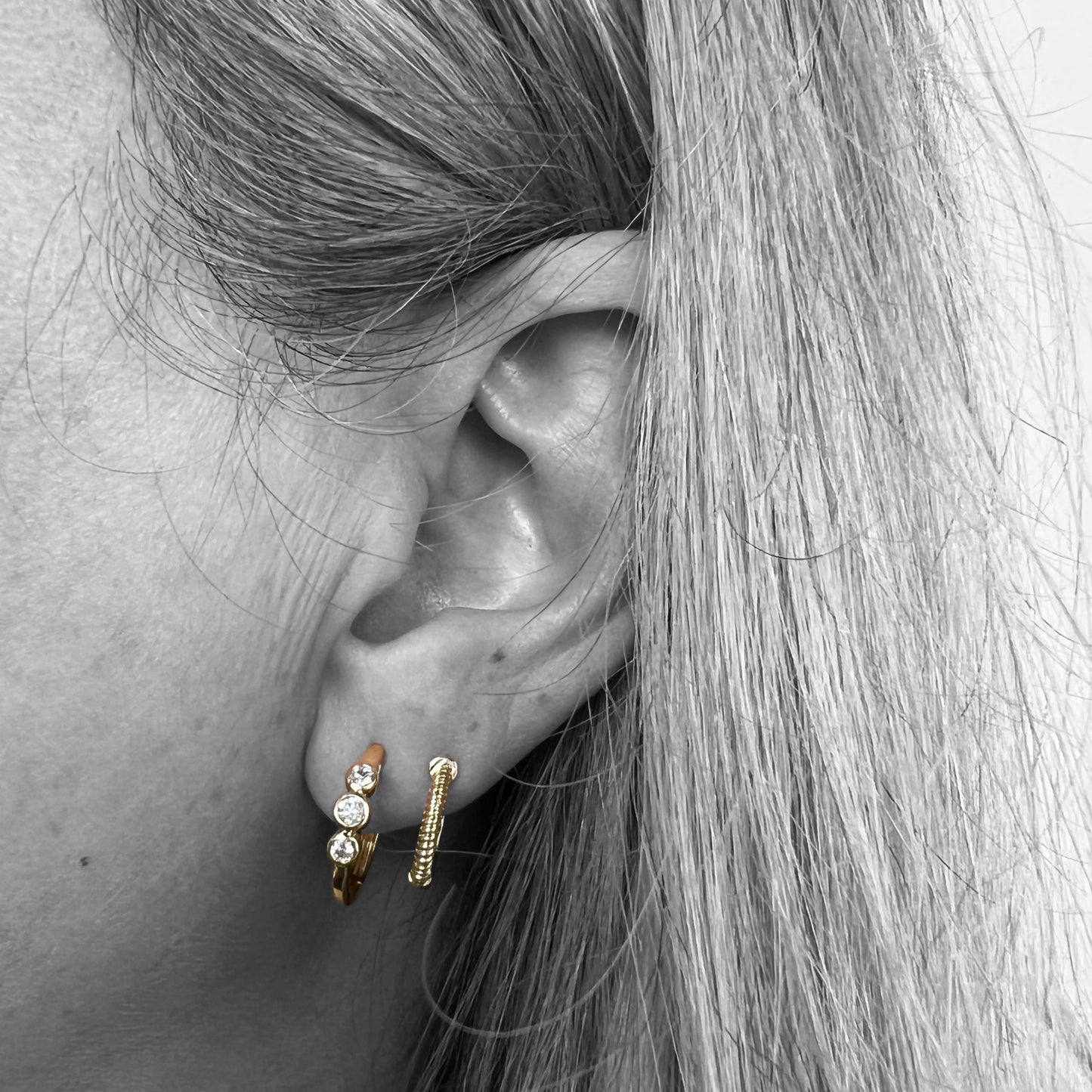 14ky Double Diamond Huggies Earrings