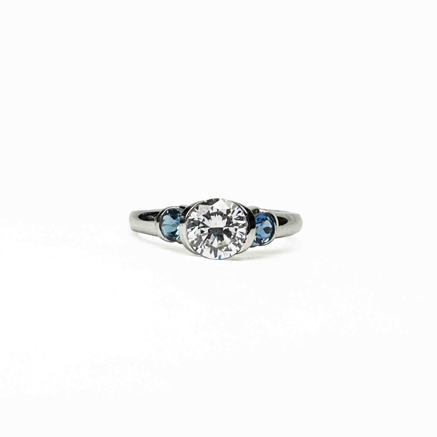 14kw Aquamarine and CZ Ring