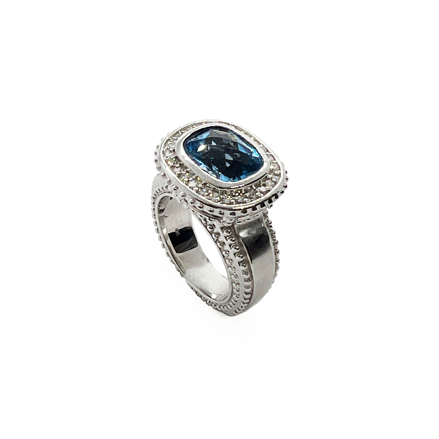 18kw Blue Topaz and Diamond Ring