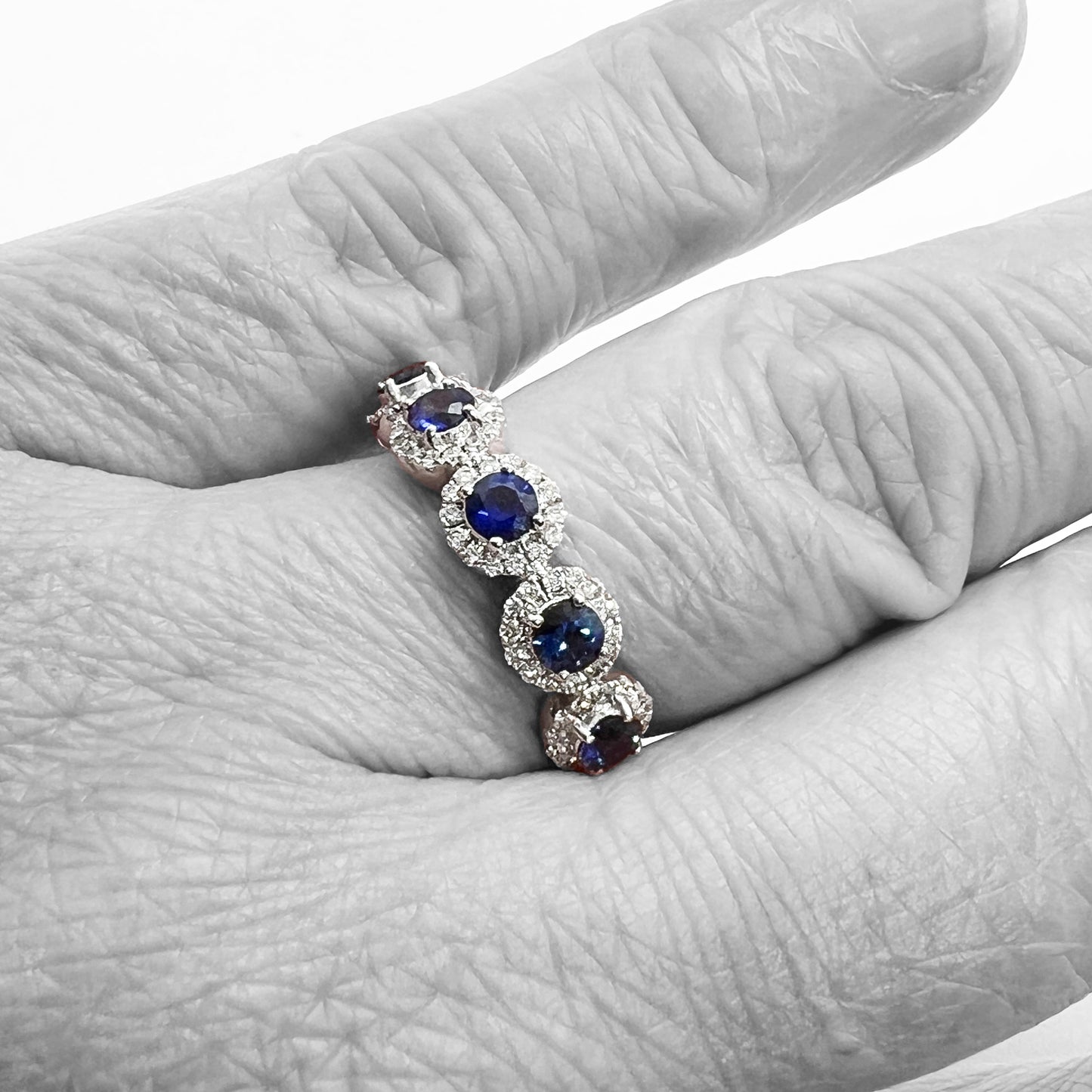 14kw Five Blue Sapphires and Diamond Ring