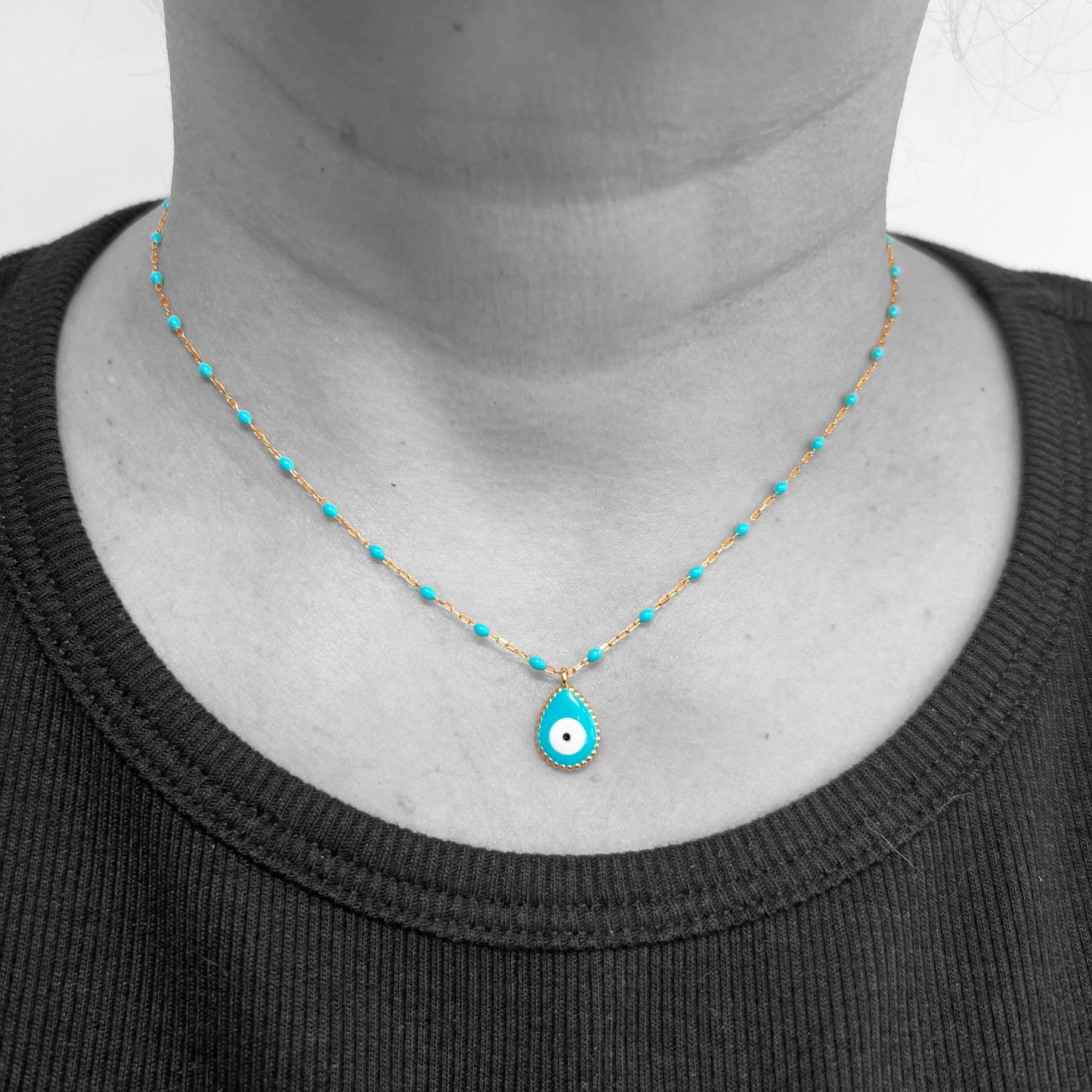 18ky Blue Enamel Beads Necklace