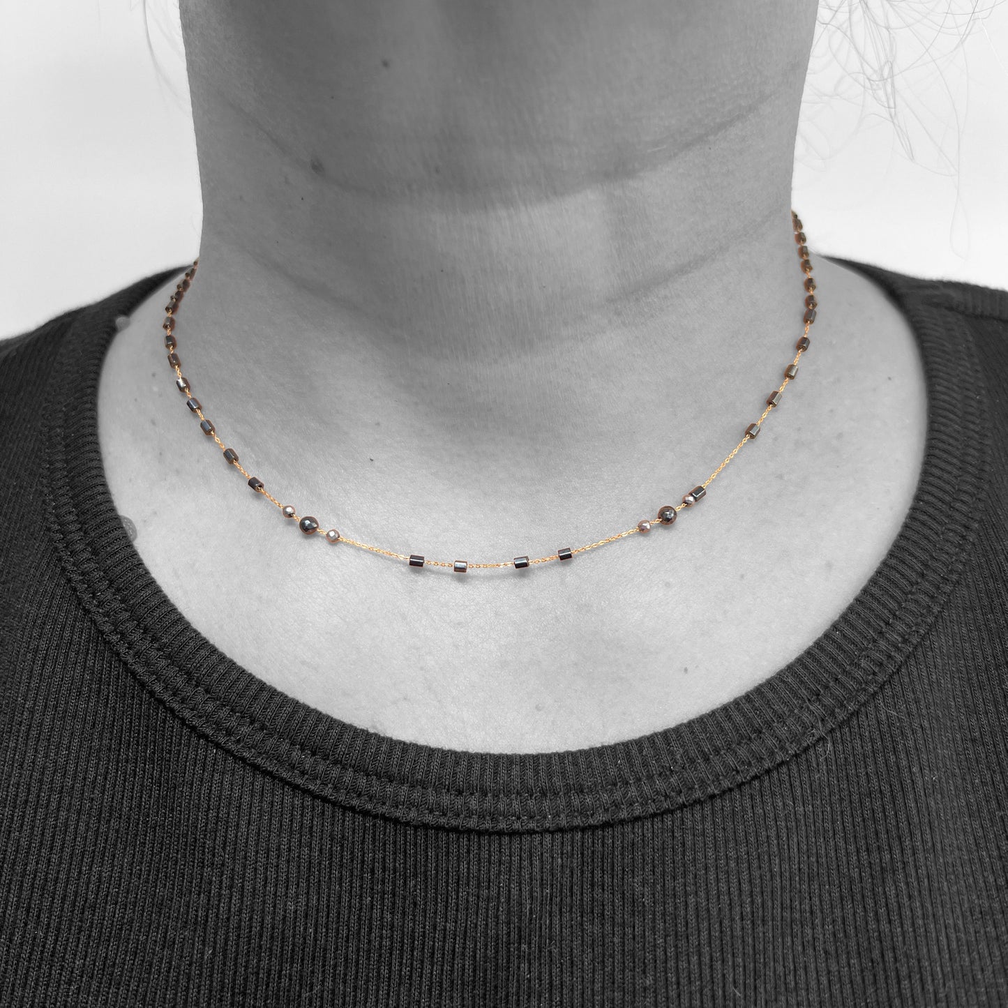 18ky Hematite Beads Necklace