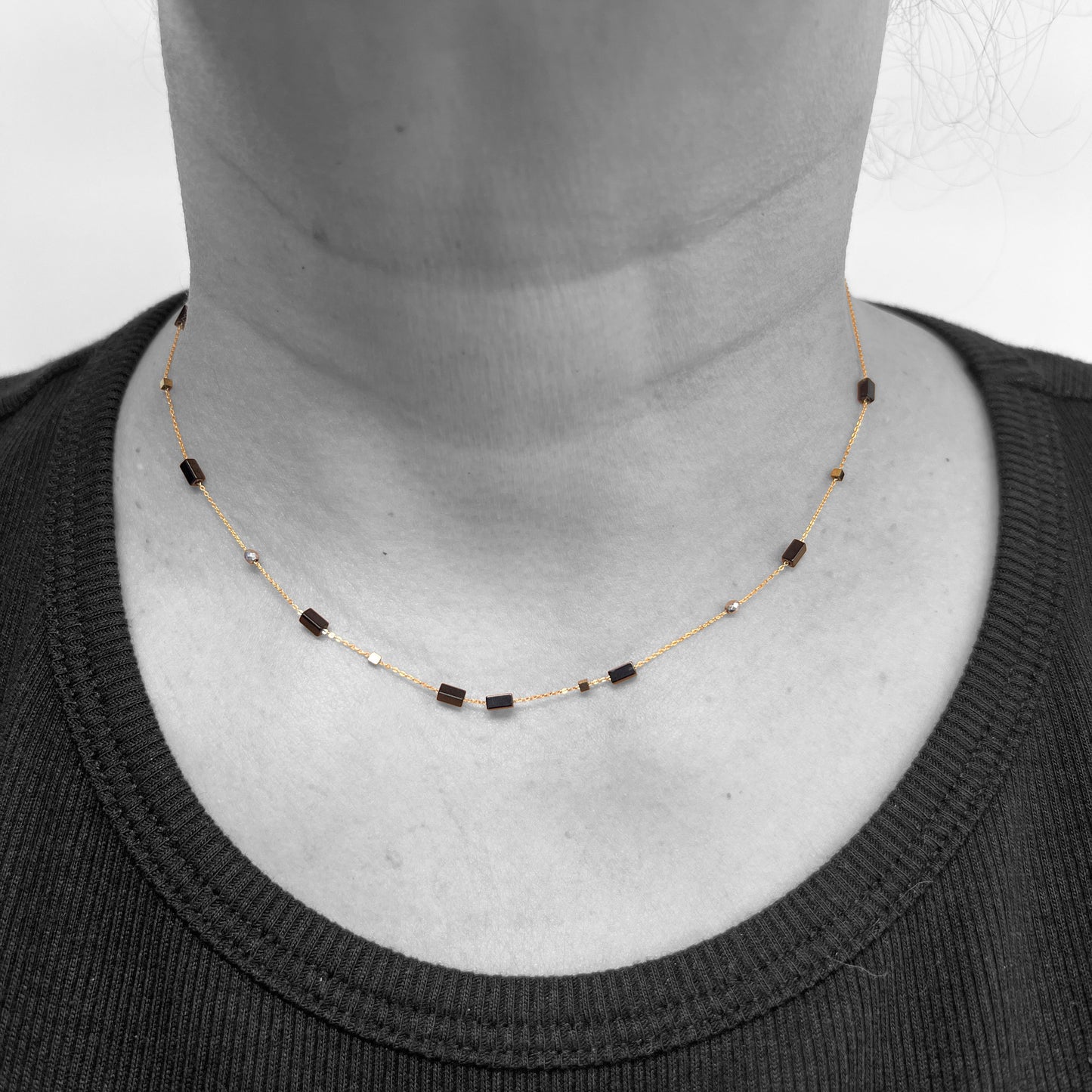 18ky Onyx Beads Necklace