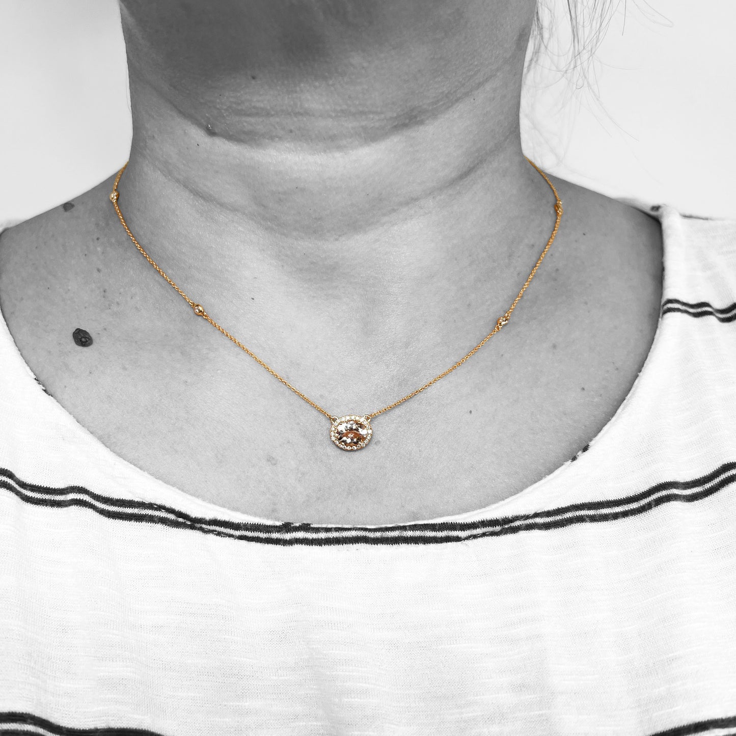 14kr Morganite and Diamond Pendant