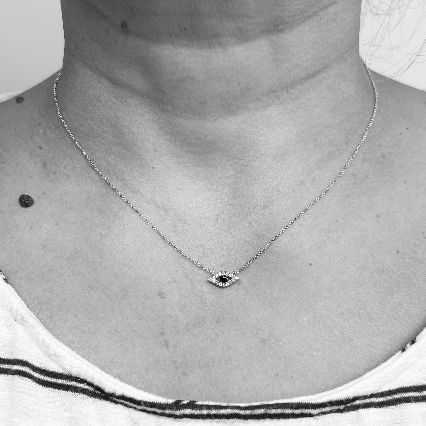 14kw Sapphire and DIamonds Evil Eye Necklace