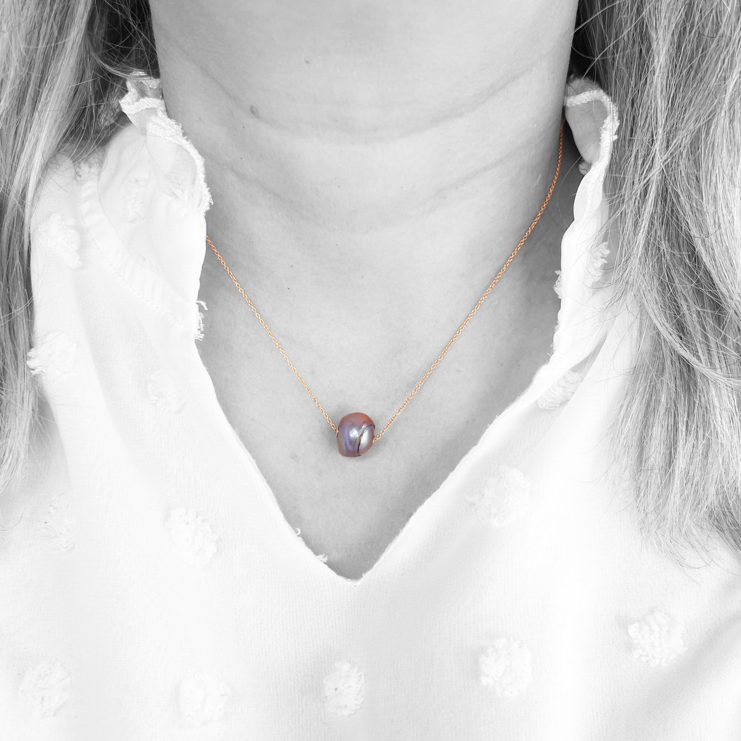 Black Baroque Pearl Slide on 14ky Chain