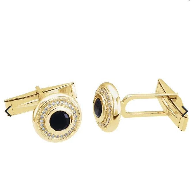 14ky Diamond and Onyx Cufflinks