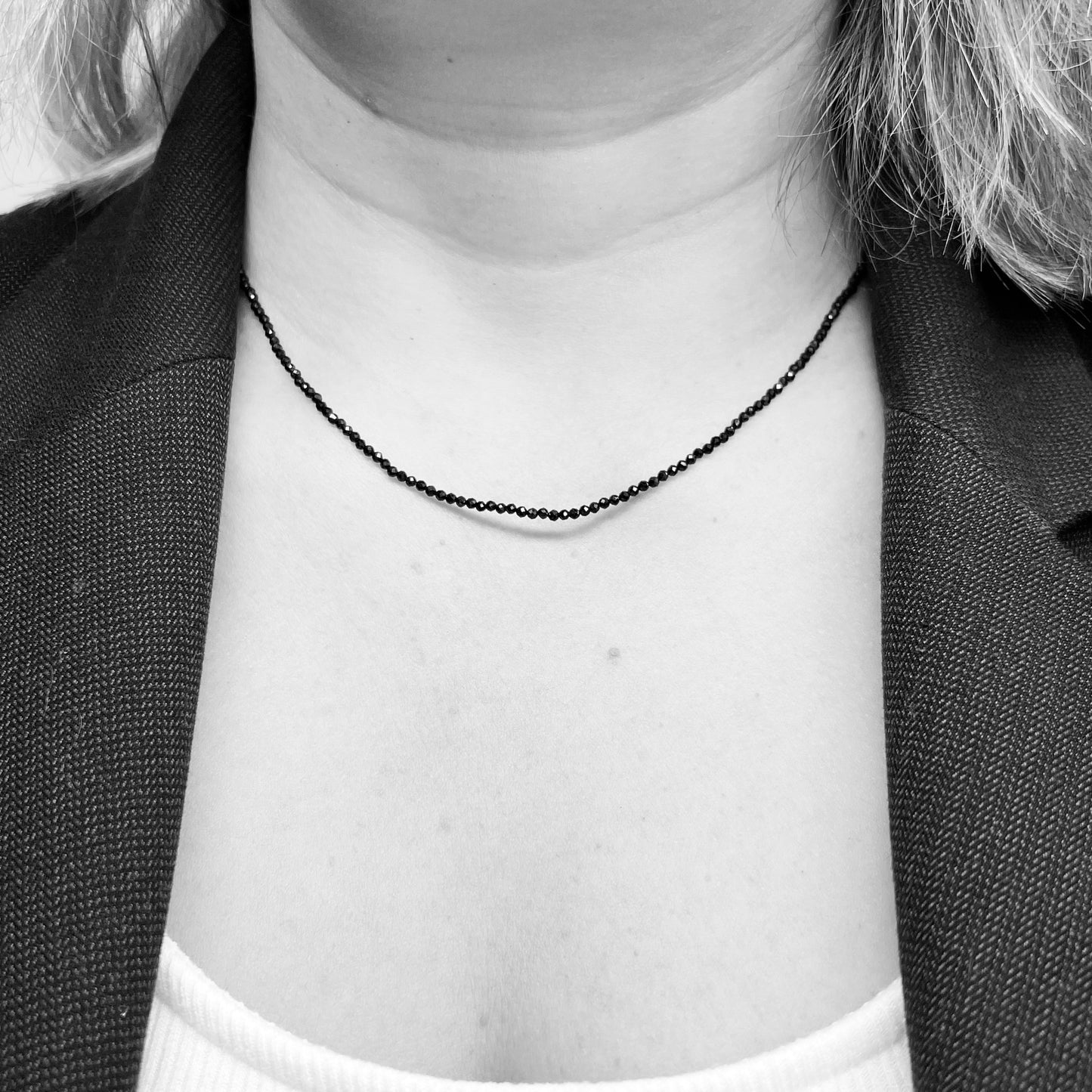 Black Spinel Necklace with Silver Clasp