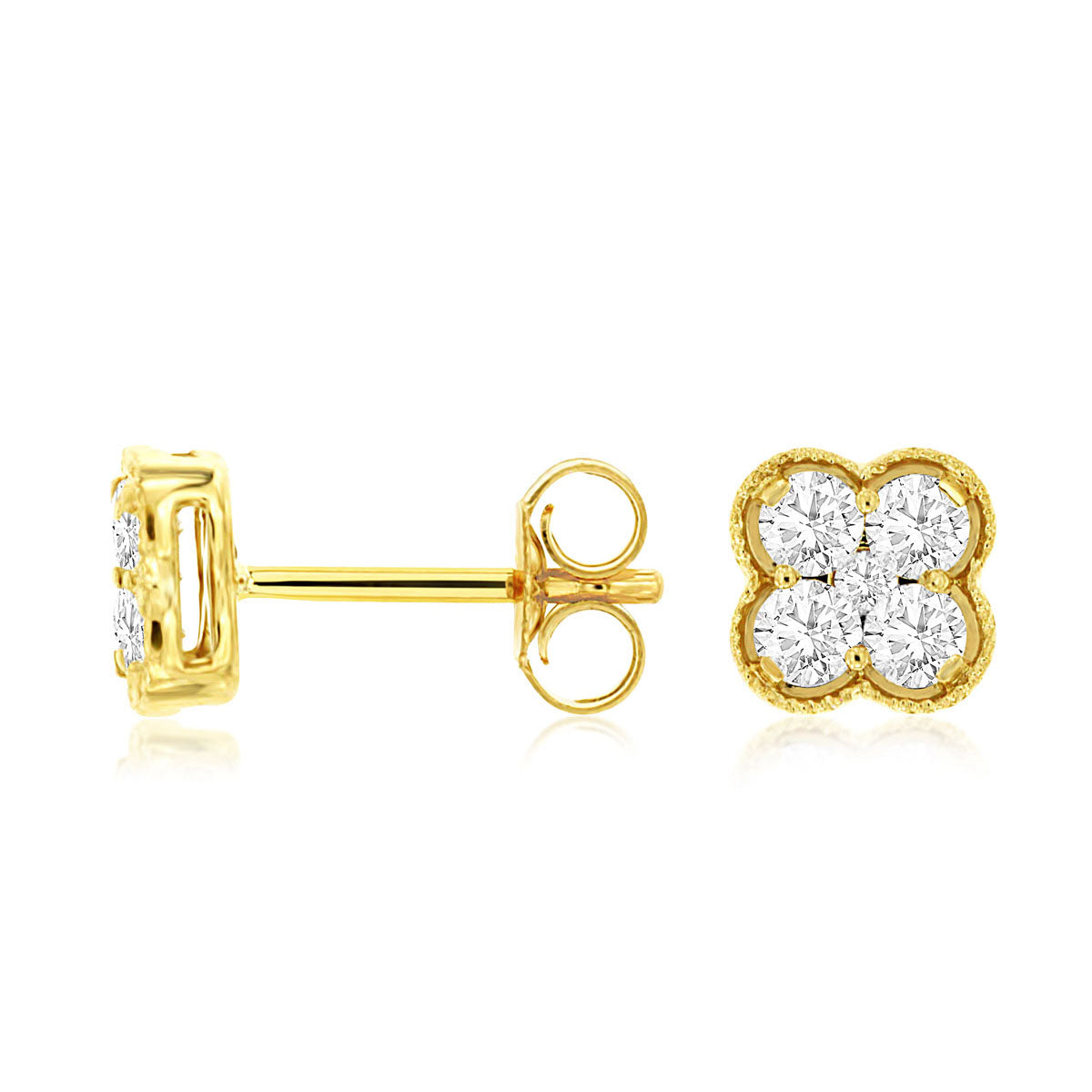 14ky Diamond 4 leaves Clover Earrings