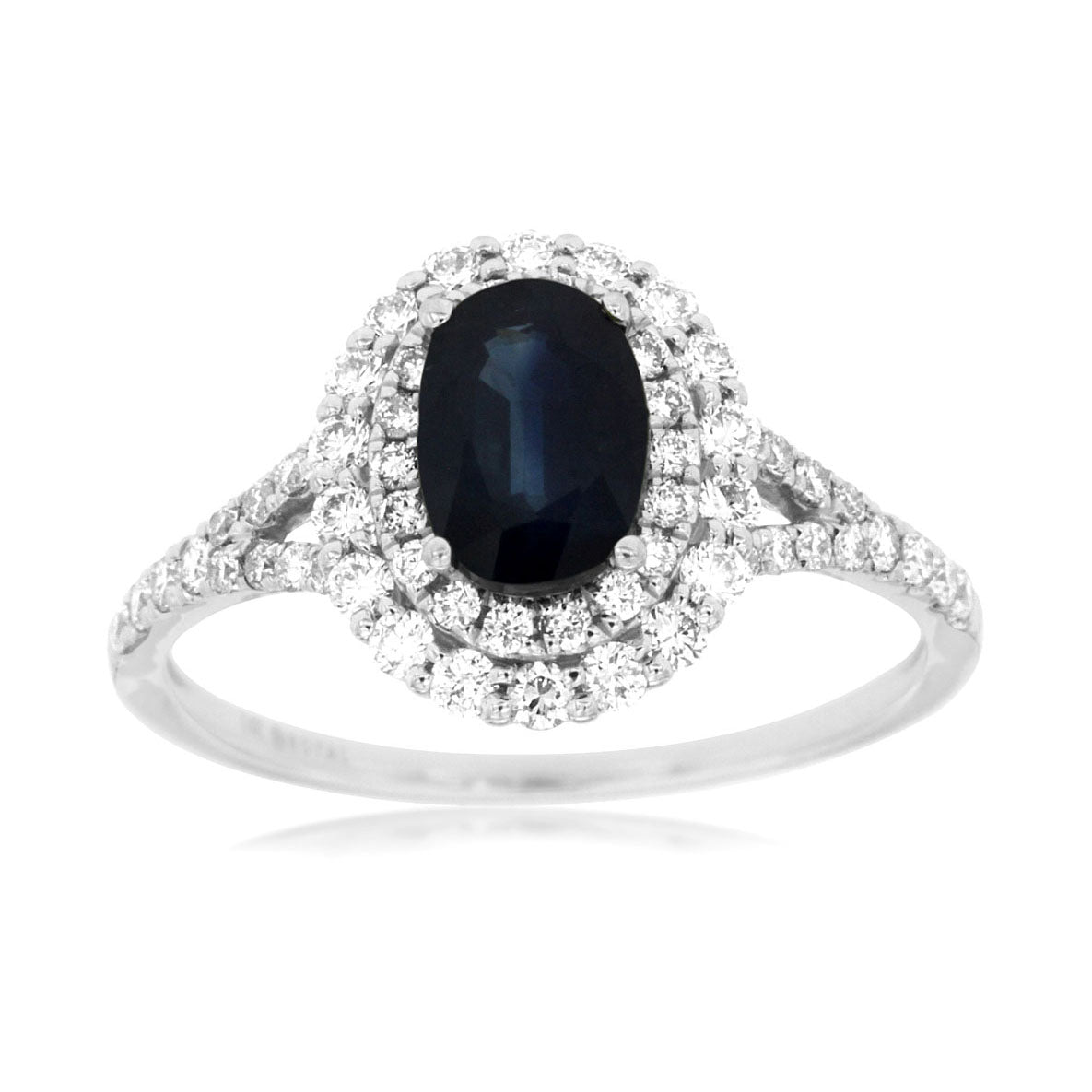 14kw Blue Sapphire and Diamond Halo Ring