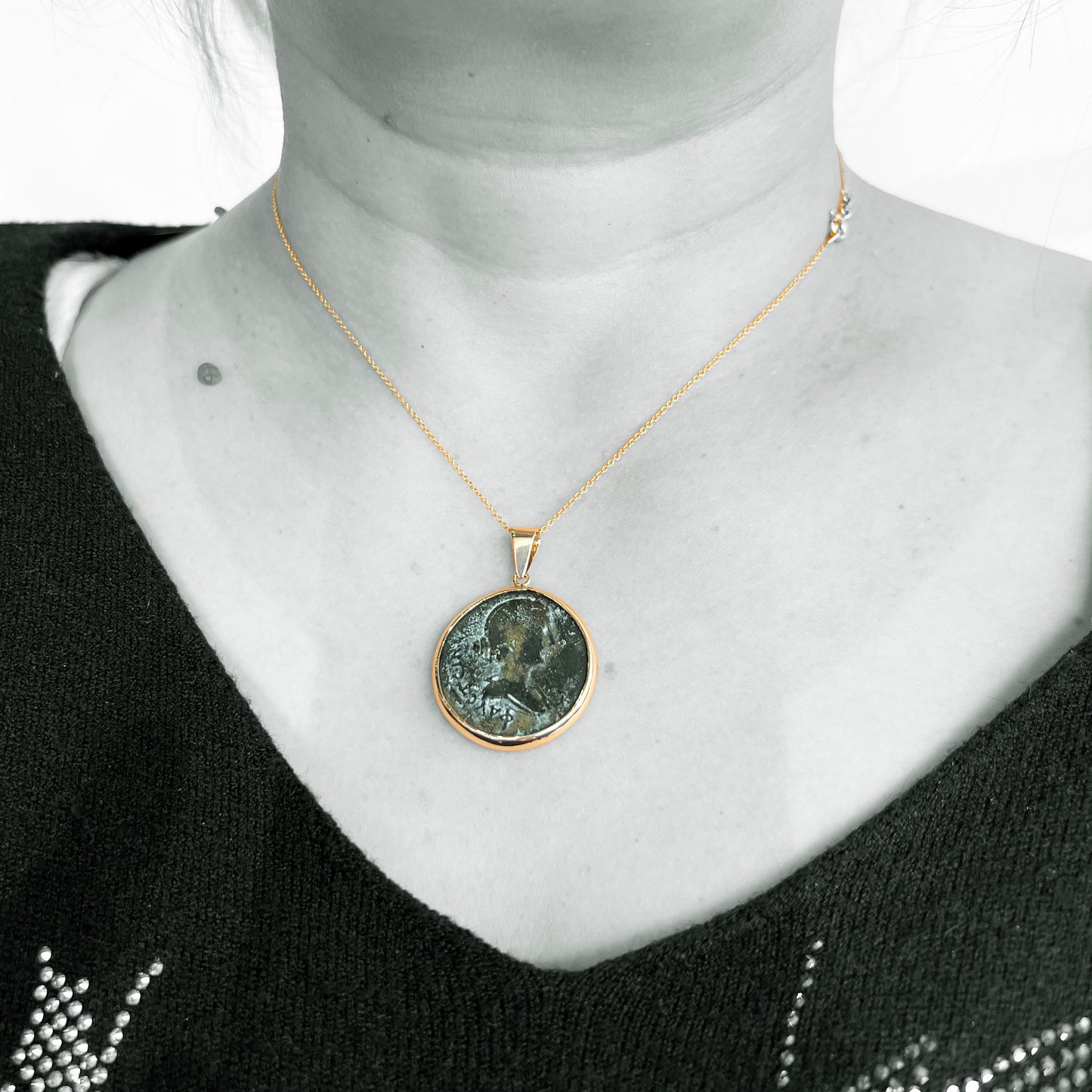 14ky Pendant with Antique Bronze Coin