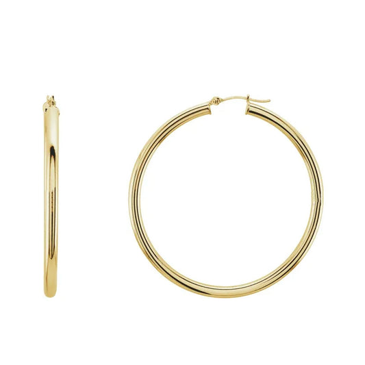 14KY Gold Tube Hoop Earrings 3mm