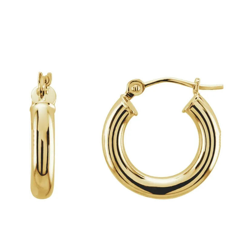 14KY Gold Tube Hoop Earrings 3mm