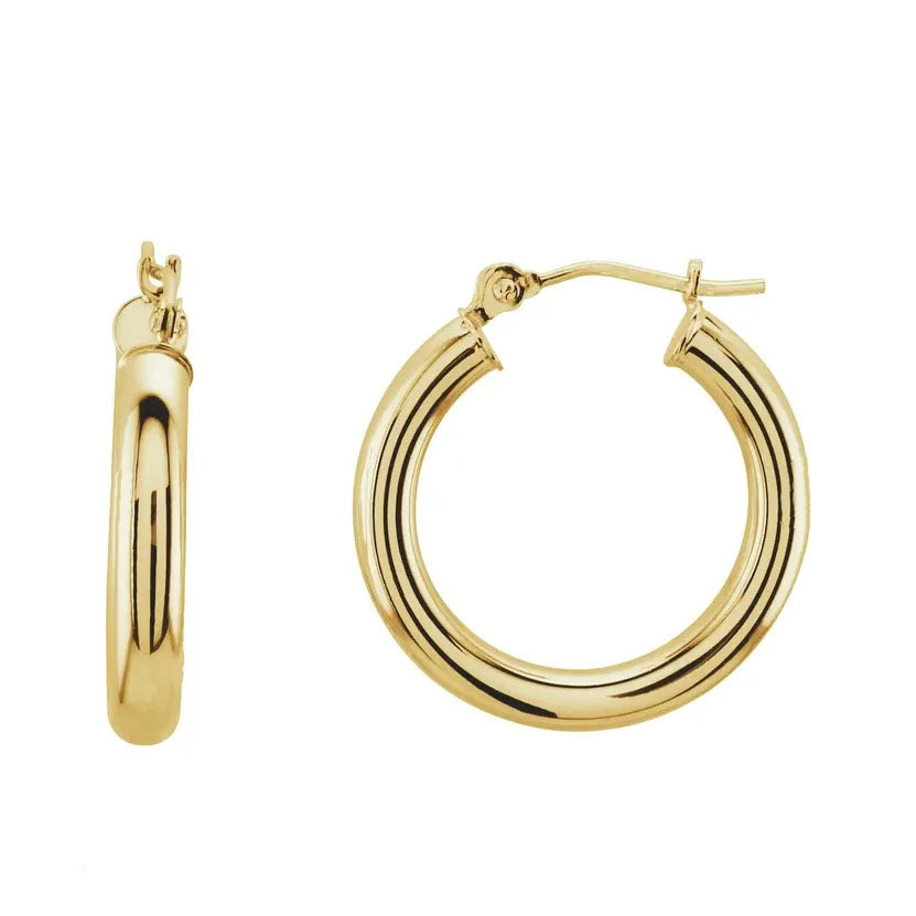 14KY Gold Tube Hoop Earrings 3mm