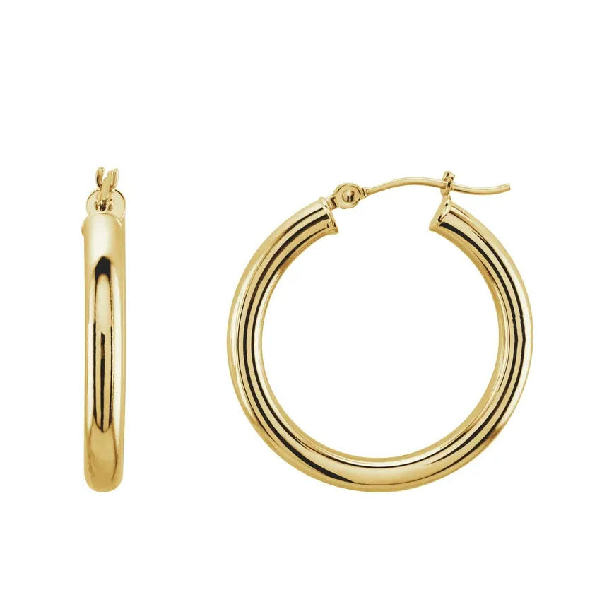 14KY Gold Tube Hoop Earrings 3mm