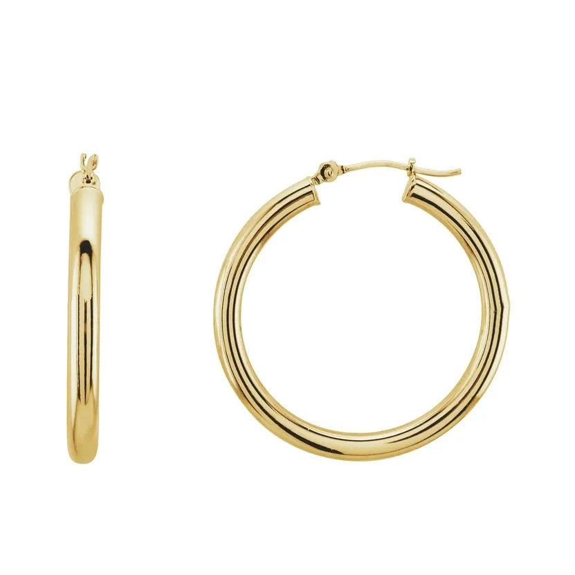 14KY Gold Tube Hoop Earrings 3mm