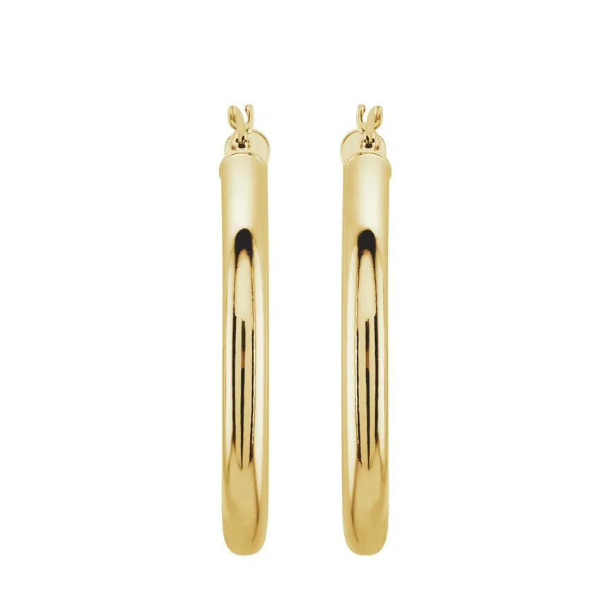14KY Gold Tube Hoop Earrings 3mm