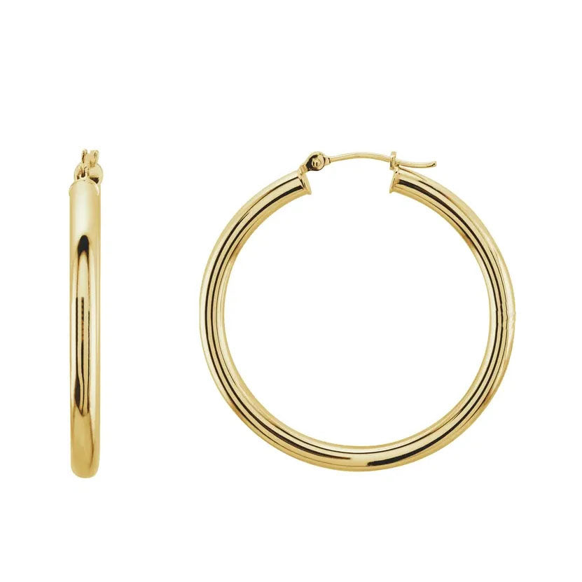 14KY Gold Tube Hoop Earrings 3mm
