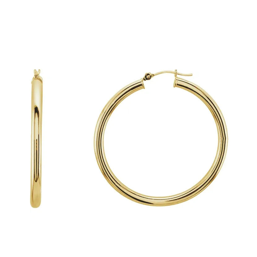 14KY Gold Tube Hoop Earrings 3mm