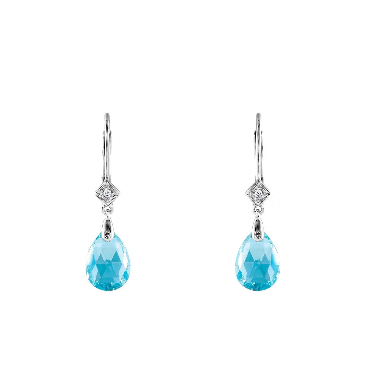 14kw Blue Topaz and Diamond Dangle Earrings