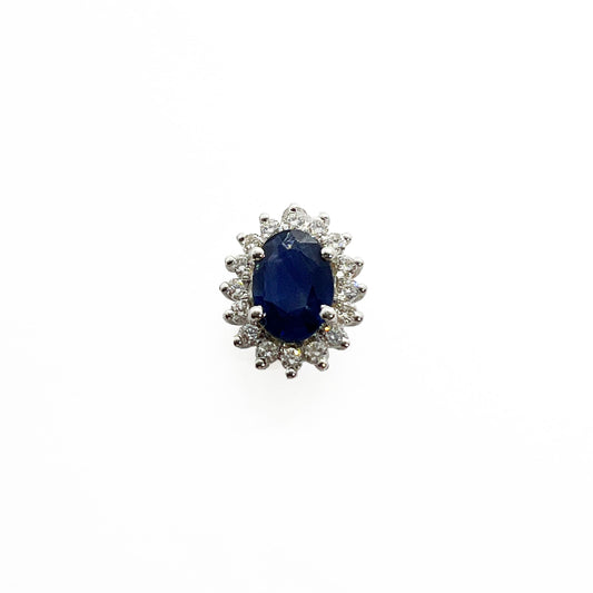 18kw Blue Sapphire & Diamond Halo Pendant