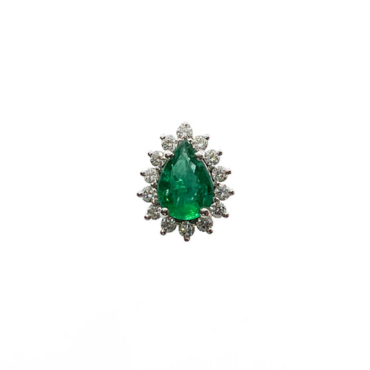 18kw Emerald & Diamond Halo Pendant
