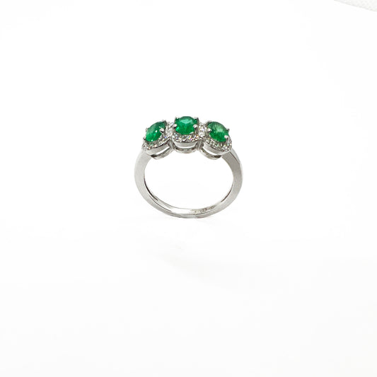 18kw Emerald and Diamond Halo Ring