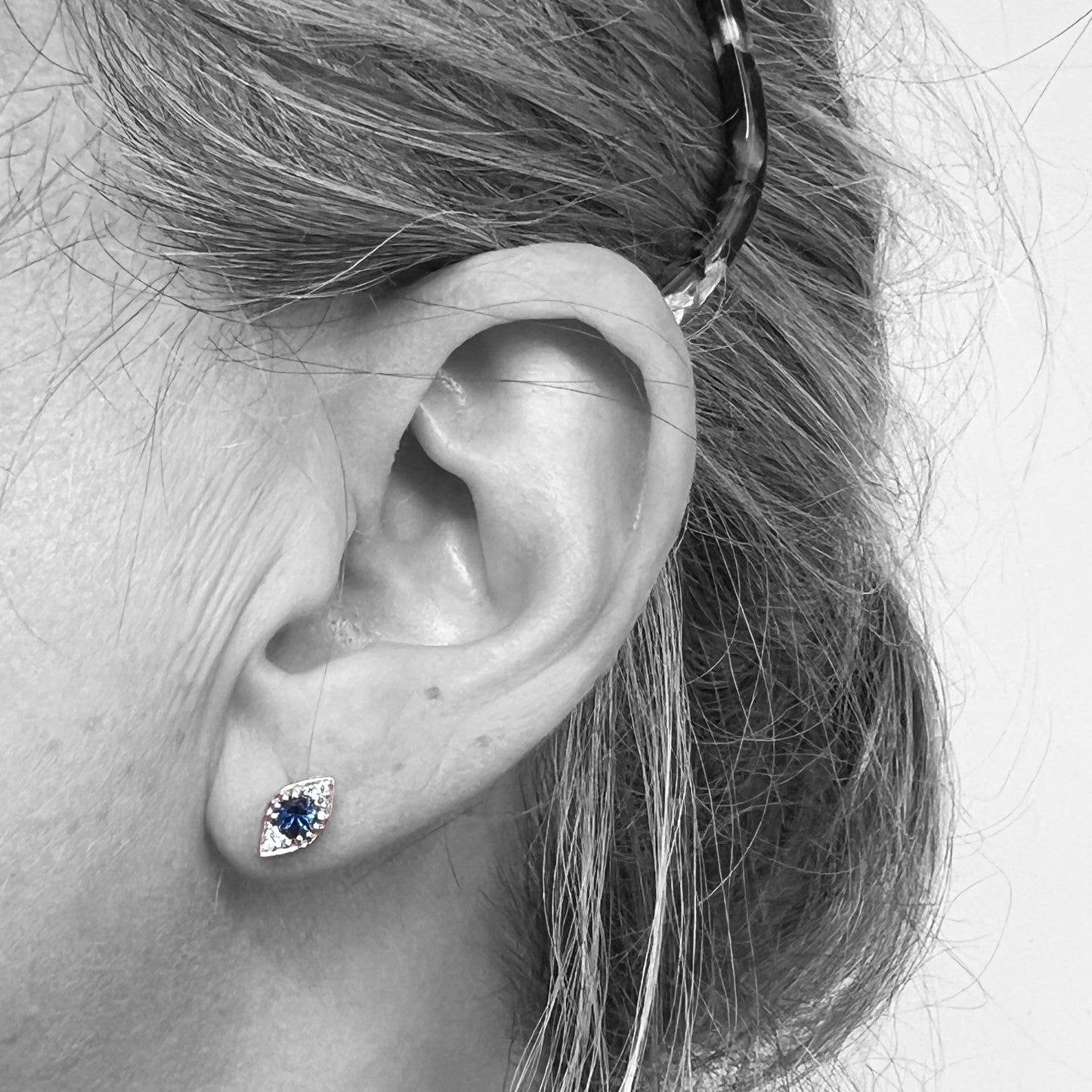 14kw Sapphire and DIamonds Evil Eye Earrings