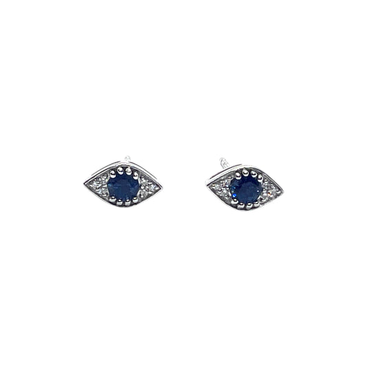 14kw Sapphire and DIamonds Evil Eye Earrings