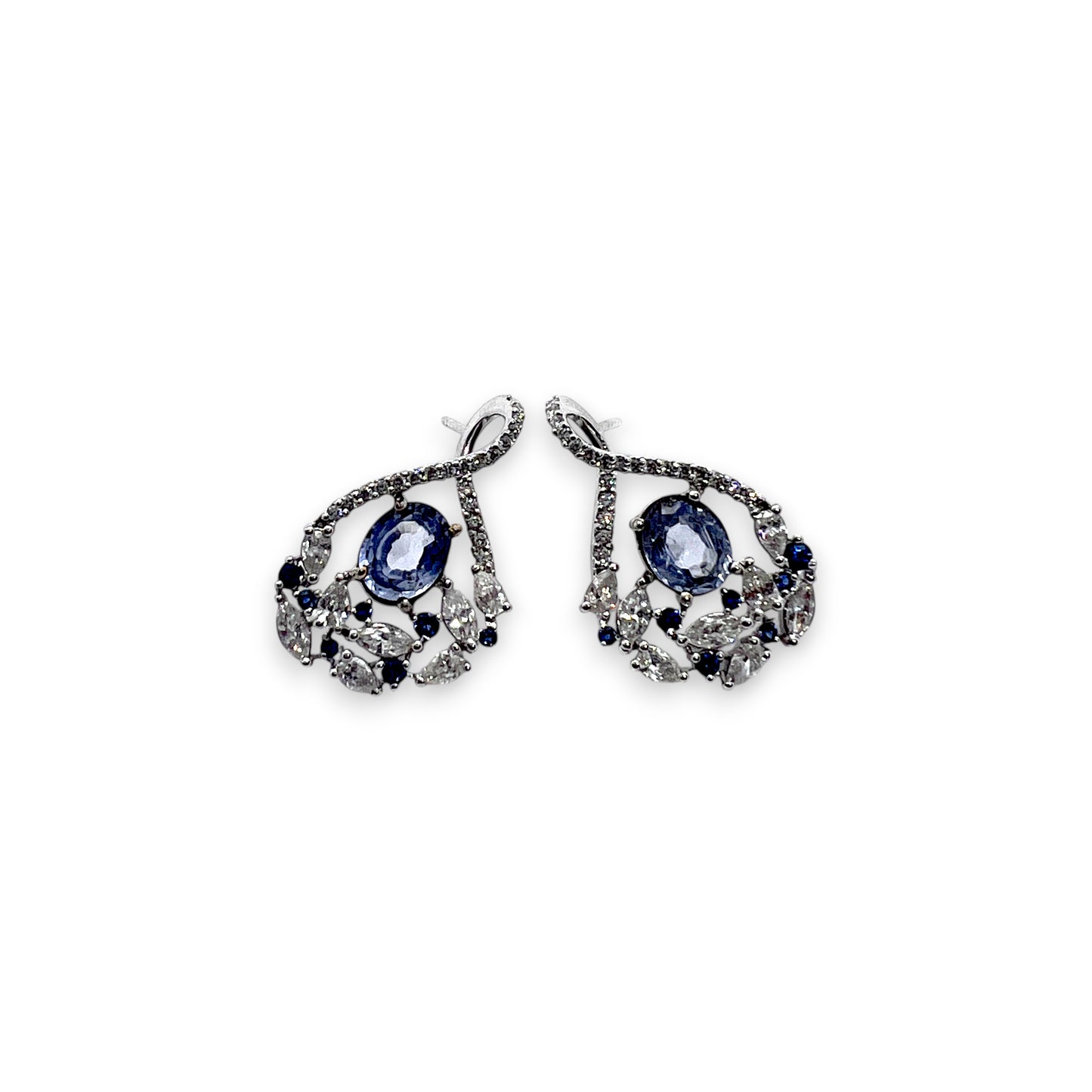 18kw Blue Sapphire and Diamond Earrings