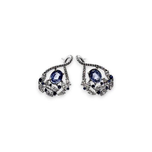 18kw Blue Sapphire and Diamond Earrings