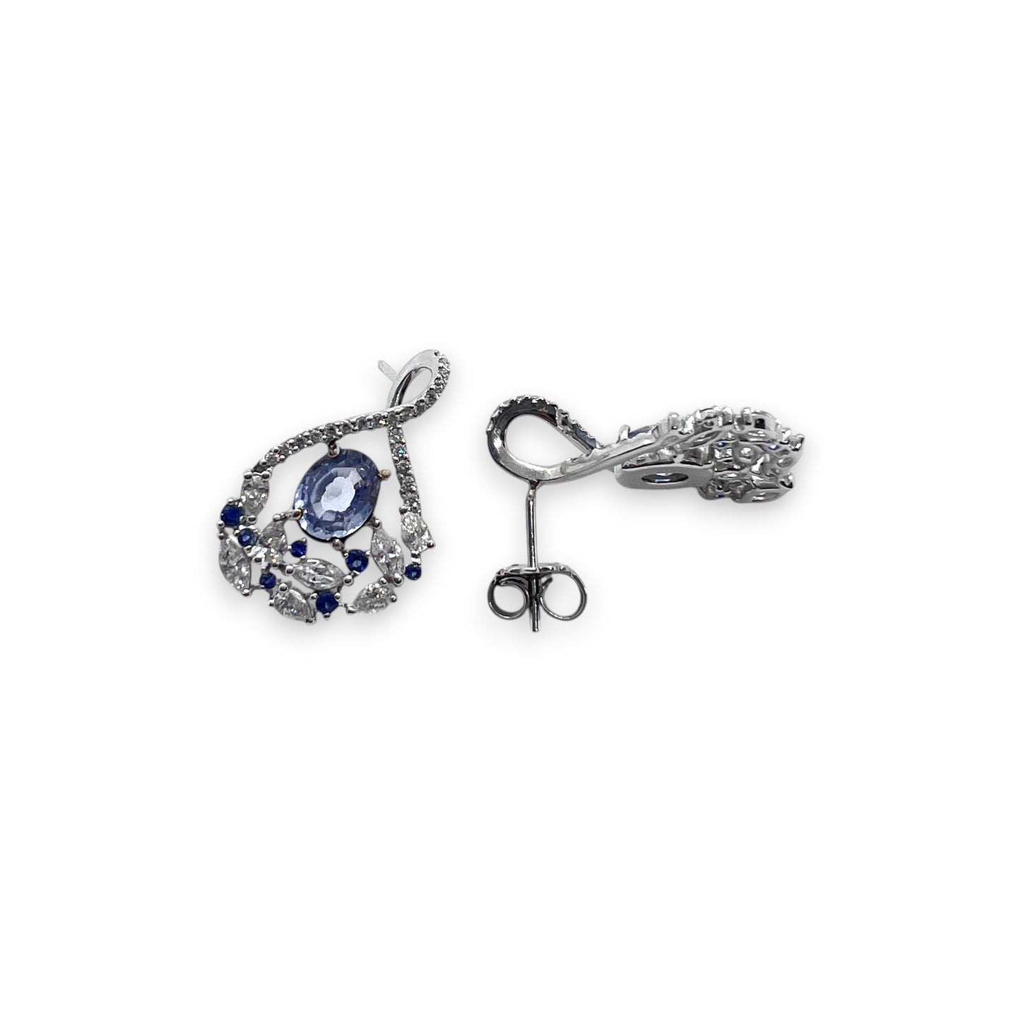 18kw Blue Sapphire and Diamond Earrings