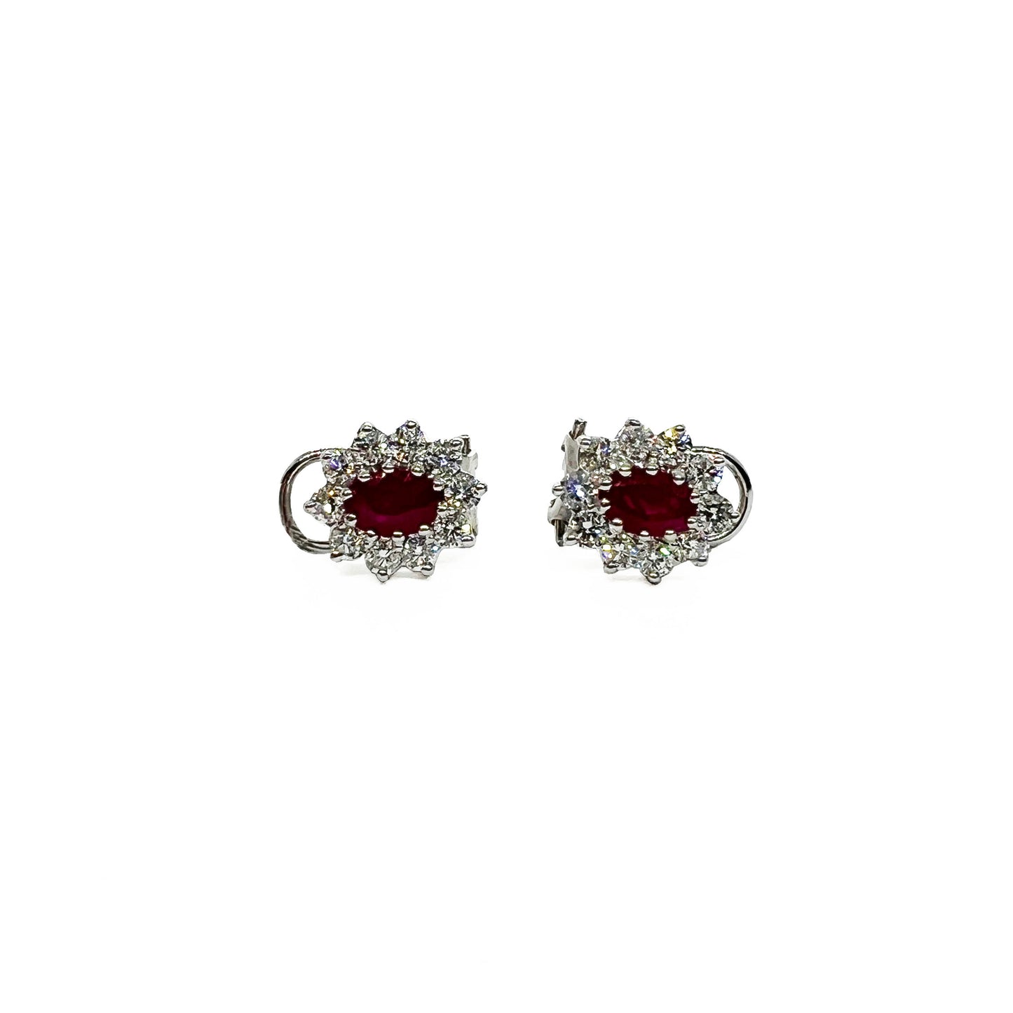 18kw Ruby & Diamond Halo Earrings