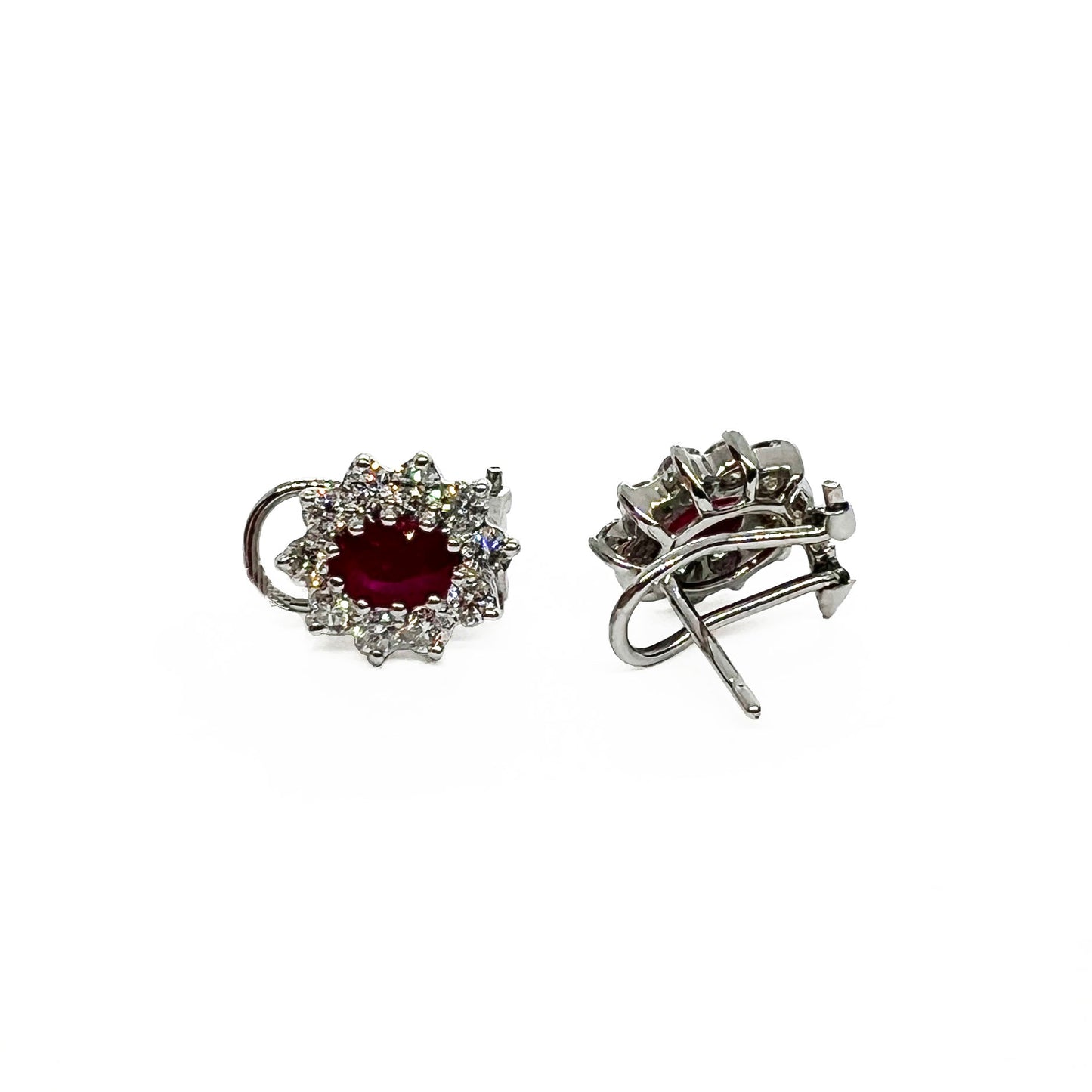18kw Ruby & Diamond Halo Earrings