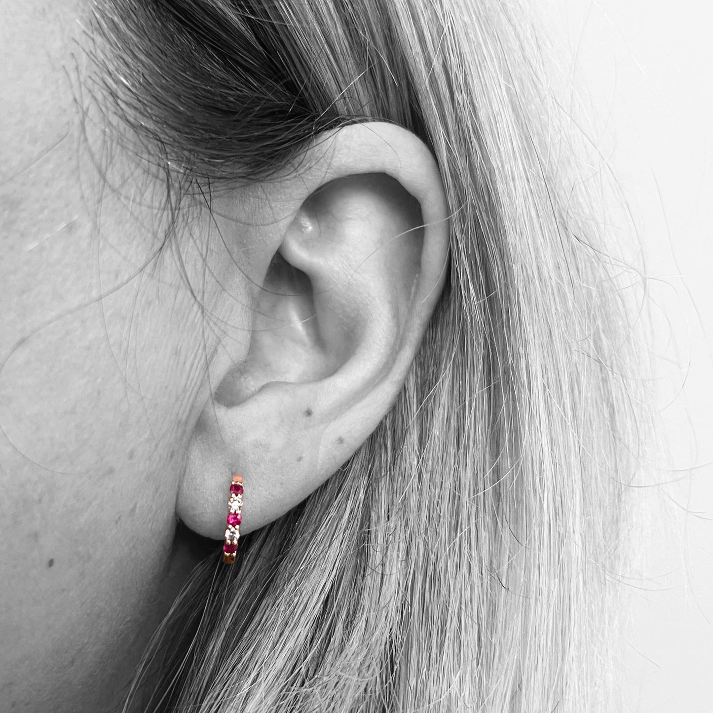 14ky Ruby and Diamond Hoop Earrings