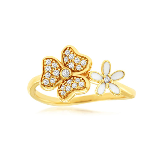 14ky Enamel and Diamonds Flower Ring