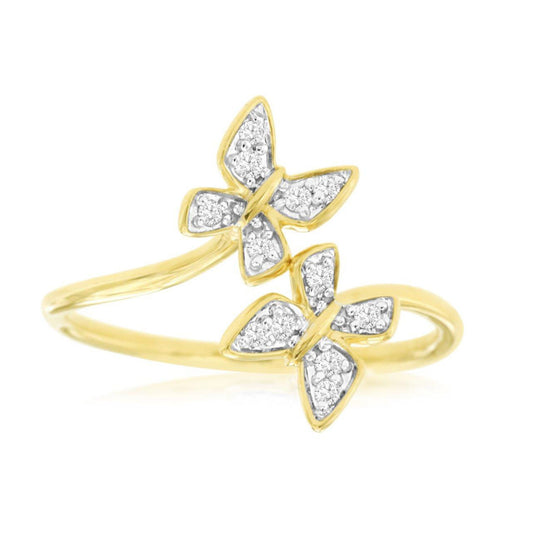 14ky Double Butterflies Diamond Ring