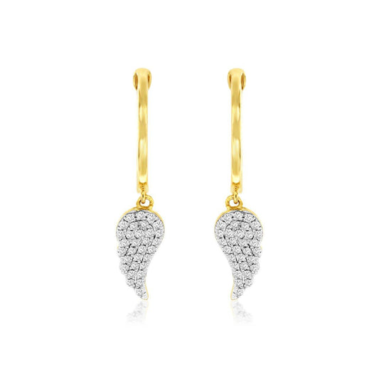 14ky Diamond Angel Wings Dangle Earrings