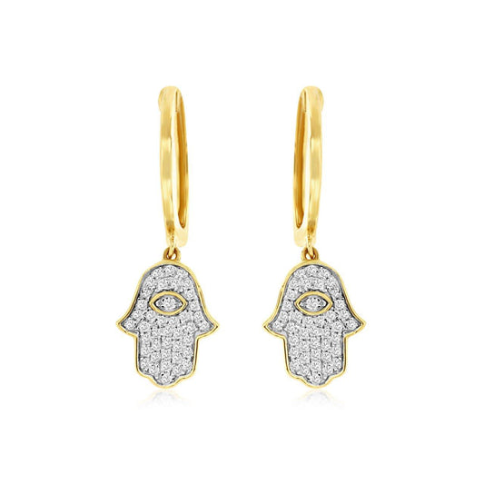14ky Diamond Hamsa Dangle Earrings