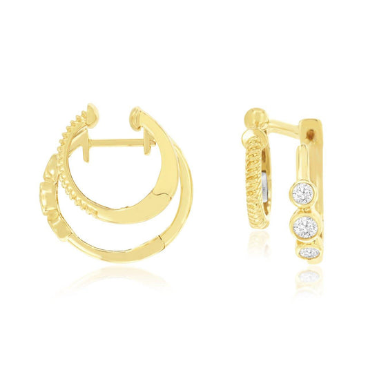 14ky Double Diamond Huggies Earrings