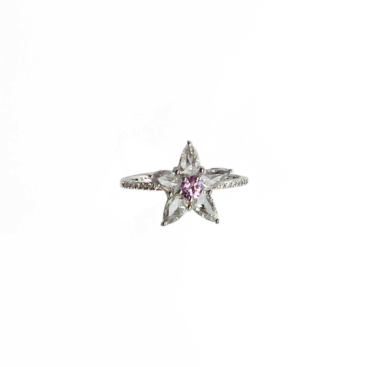 18kw Pink Sapphire and Diamond Flower Ring