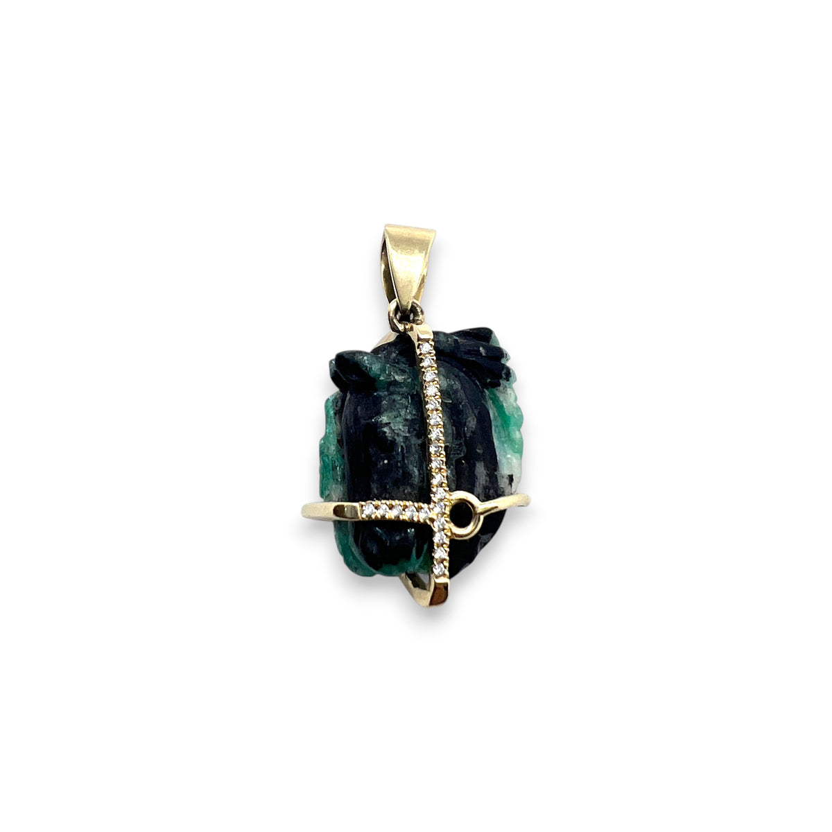 18ky Reversible Emerald Horse Pendant